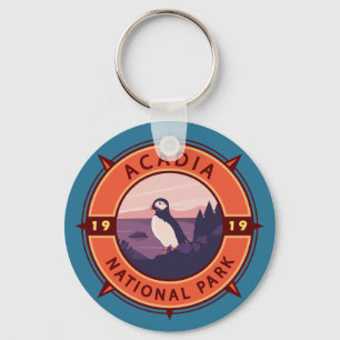 Chaveiro Acadia National Park Puffin Retro Compass Emblem
