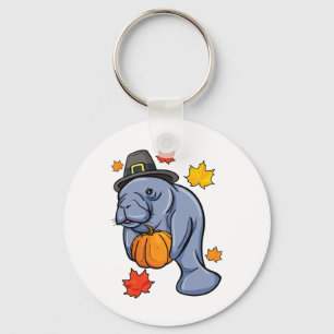 Chaveiro Ação de Graças Manatee Pilgrim Fall Pumpkin Dugong