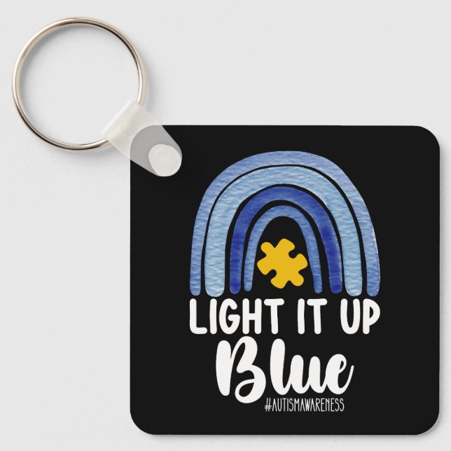 Chaveiro Acenda-O Azul Arco-Íris Autismo Família de Consciê (Frente)