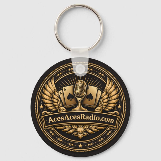 Chaveiro acesacesrádio preto e dourado (Frente)
