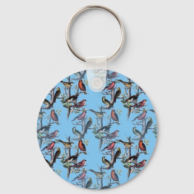 Chaveiro Acessórios do padrão das Aves de Arte Azul LeahG (Frente)