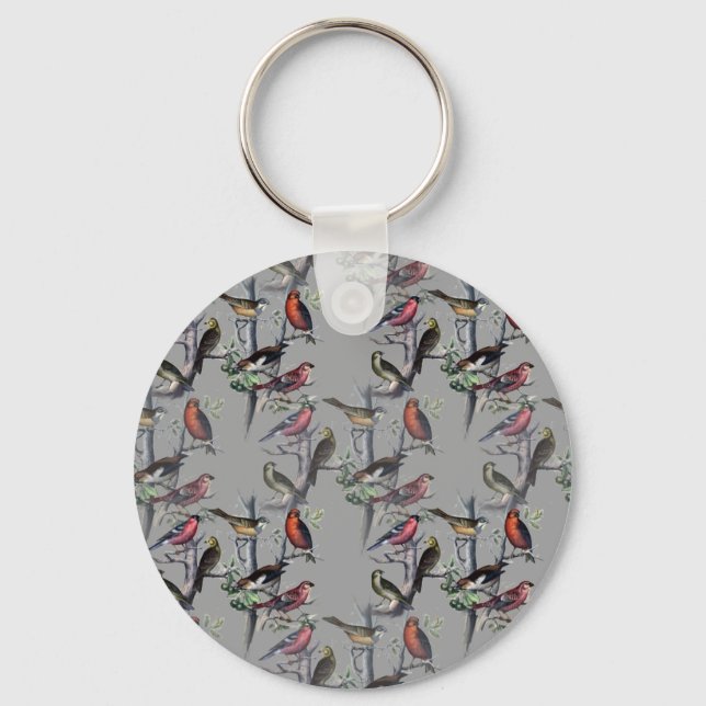 Chaveiro Acessórios do padrão de novas aves, cinzas de arte (Frente)