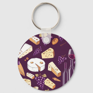 Chaveiro Acompanhamento de Vinho e Queijo Gourmet Desenhado