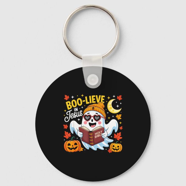 Chaveiro Acredite em Jesus fantasma cristão halloween engra (Frente)