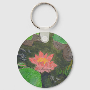 Chaveiro Acrílico sobre tela, flor de lírio de água rosa