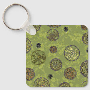 Chaveiro Adereços Steampunk Verde Medalhões