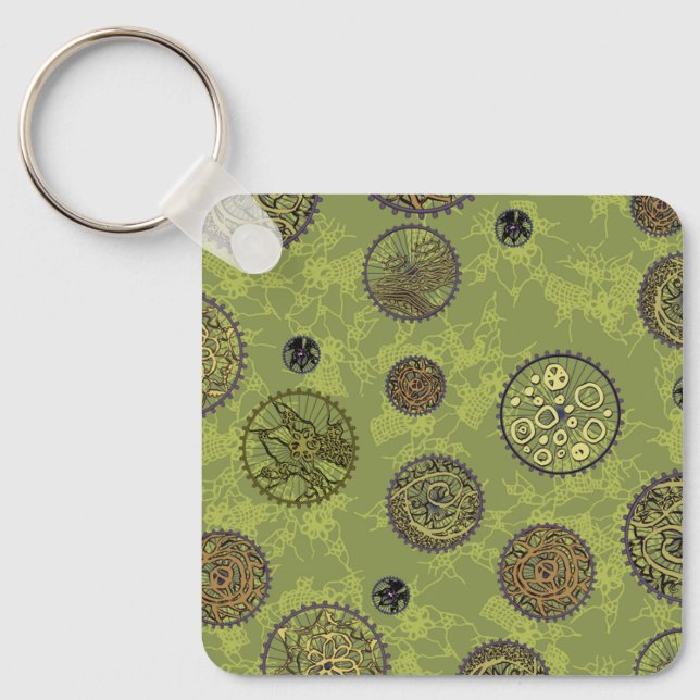 Chaveiro Adereços Steampunk Verde Medalhões (Frente)