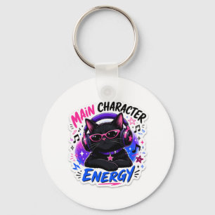 Chaveiro Adesivo de Gato Preto com Energia de Personagem Pr