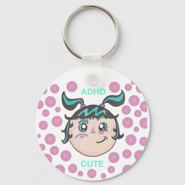 Chaveiro ADHD keychain with "ADHD Cute" illustration (Frente)