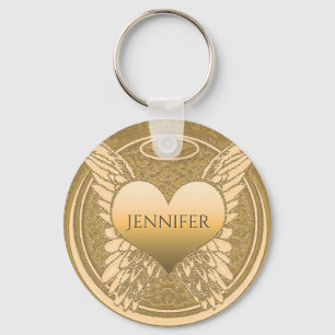 Chaveiro Adicionar nome   Memorial   Asas Anjos Douradas