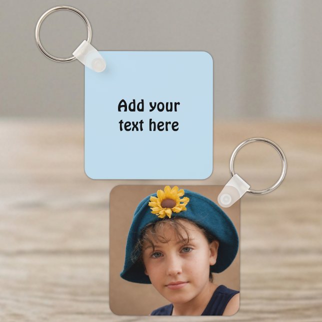 Chaveiro Adicionar texto personalizado 1 foto azul (Criador carregado)
