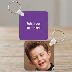 Chaveiro Adicionar texto personalizado 1 foto branco roxo