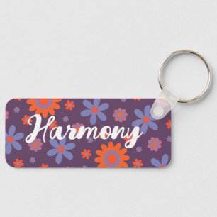 Chaveiro Adicione nome Feliz Flores Retro 70s Daisy Funny C