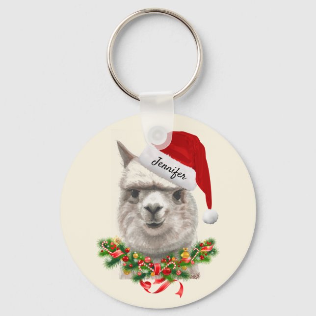 Chaveiro Adicione seu nome Papais noeis de Natal Llama Chav (Frente)