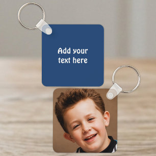 Chaveiro Adicione texto personalizado 1 foto branca azul