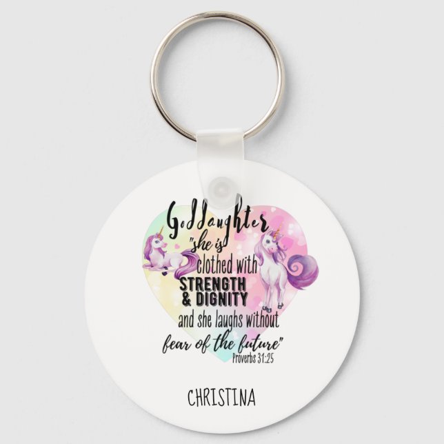 Chaveiro Adolescente GodFilha Presente Pink Unicorn Proverb (Frente)