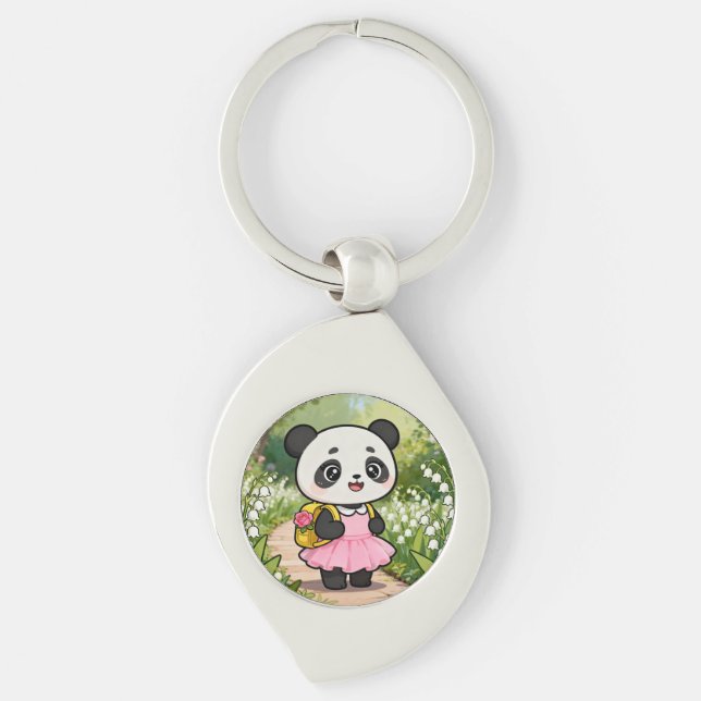 Chaveiro Adorable Kawaii Panda Girl on a Dreamy Path (Frente)