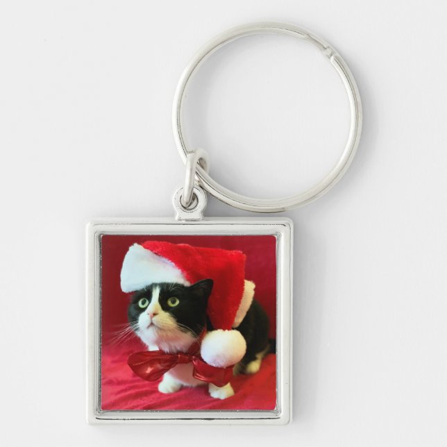 Chaveiro Adorable Tuxedo Cat in Santa Hat (Frente)
