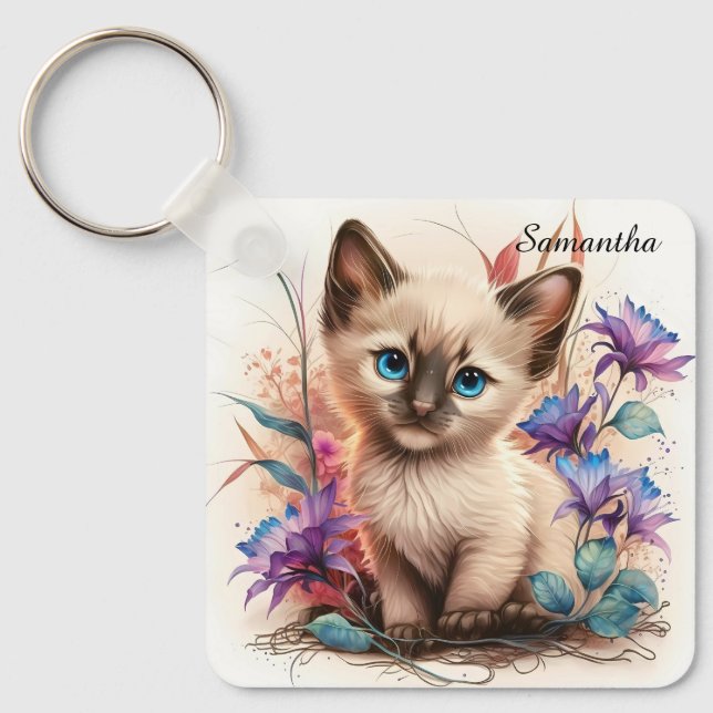 Chaveiro Adorable Watercolor Balinese Kitten (Frente)