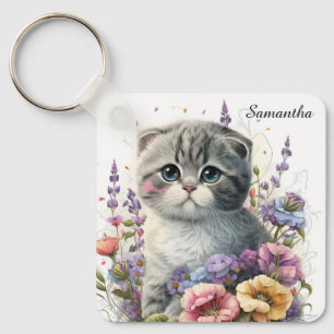 Chaveiro Adorable Watercolor Scottish Fold Kitten