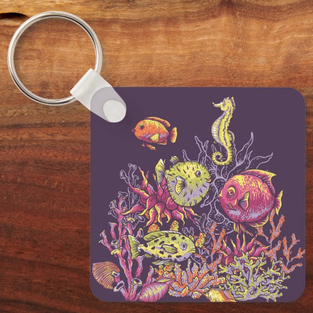 Chaveiro Adoráveis Oceanos Criam Roxo  (Frente)