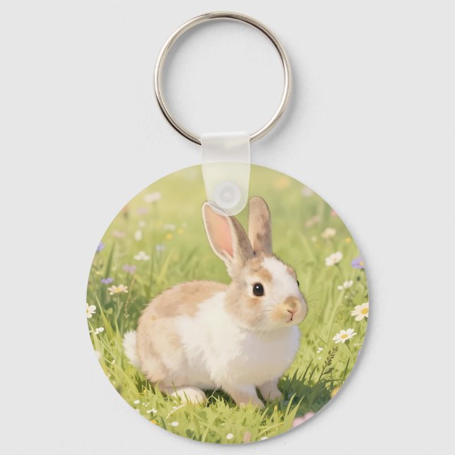 Chaveiro Adorável Bunny Fofa Prado de Flores Silvestres (Frente)