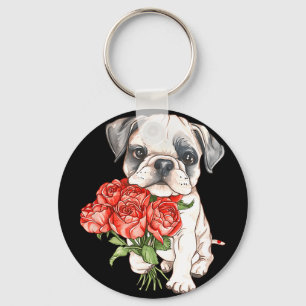 Chaveiro Adorável cachorrinho bulldog em aquarela segurando