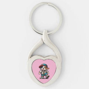 Chaveiro Adorável Design de Cachorro Bulldog em Roupas de R