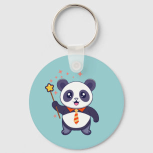 Chaveiro adorável panda vestindo gravata amarela alaranjada