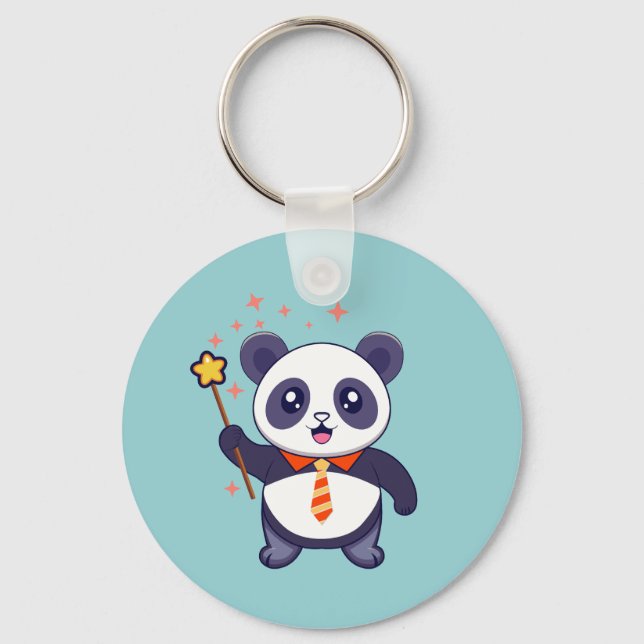 Chaveiro adorável panda vestindo gravata amarela alaranjada (Frente)