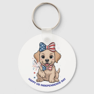 Chaveiro Adorável Puppy Patriótico 4 de julho Celebração