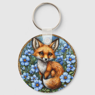 Chaveiro 🦊 Adorável Raposa Bloom Glow 💙 Vibrante Floral A