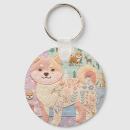 Chaveiro Adorável Shibas Inu Japoneses com Estilo Floral de