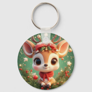 Chaveiro Adorável Veado de Desenho Animado em um Natal Fest