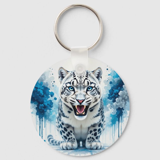 Chaveiro Adorno Acessório Presente Leopardo Branco Feroz (Frente)