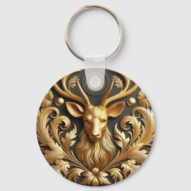 Chaveiro Adorno de Cabeça de Veado Dourado Elegante (Frente)