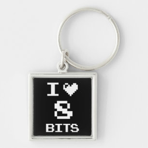 Chaveiro Adoro 8 bits, design de geek de jogador