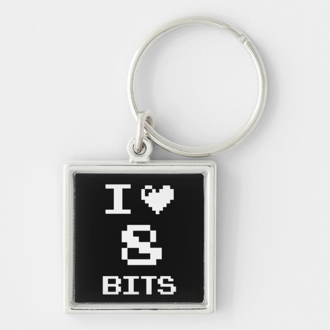 Chaveiro Adoro 8 bits, design de geek de jogador (Frente)