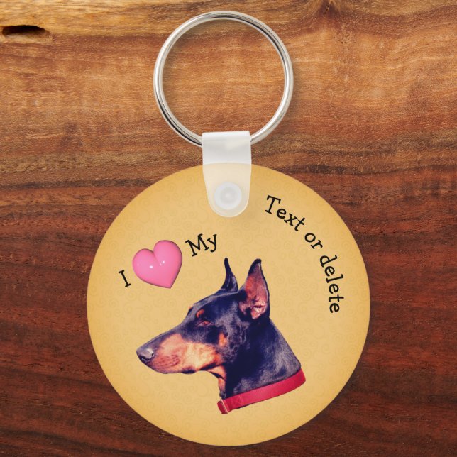 Chaveiro Adoro Coração Meu Cachorro Doberman Personalizado (Frente)