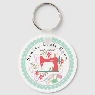 Chaveiro Adoro Sewing Machine. Personalizado. Azul.