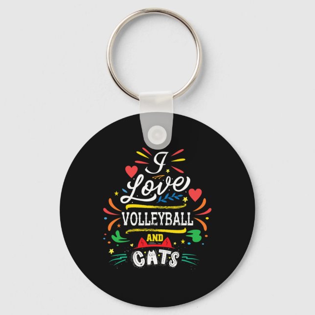 Chaveiro Adoro Voleibol E Gatos - Presentes De Voleibol (Frente)