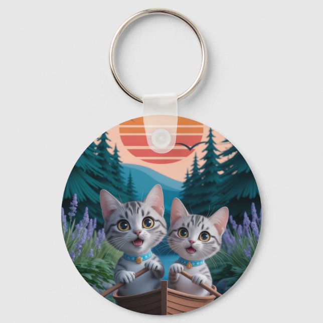 Chaveiro “Adventurous Kittens at Sunset – Cute Cat  (Frente)