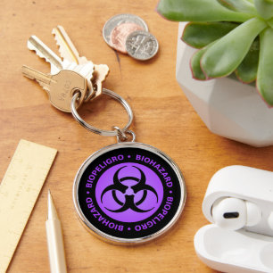 Chaveiro Advertência de Risco Biológico Roxo