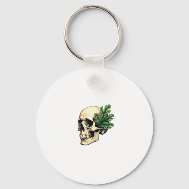 Chaveiro Aesthetic Goth Grunge Skull Tropical Monstera Leaf (Frente)