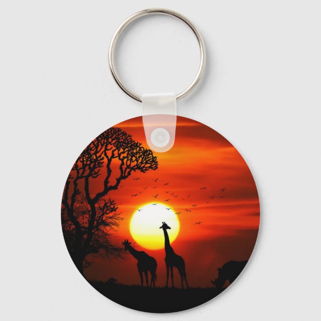 Chaveiro Afafricano Safari Sunset Animal Silhouettes (Frente)