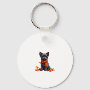 Chaveiro Affenpinscher Com Coração Feita De Folhas De Outon