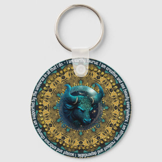 Chaveiro Afirmações de Astrologia Teal+Dourada Taurus Zodia