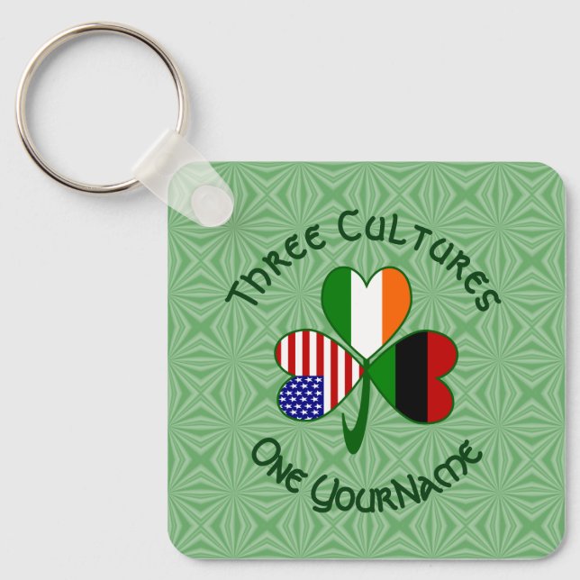 Chaveiro Afro-Americano Bandeiras Irlandesas Shamrock Seu N (Frente)