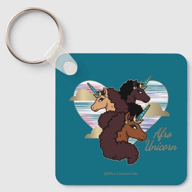 Chaveiro Afro Unicorn Trio Heart Design (Frente)