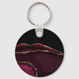 Chaveiro Ágata Mármore Chic Preto Roxo Brilho Dourado